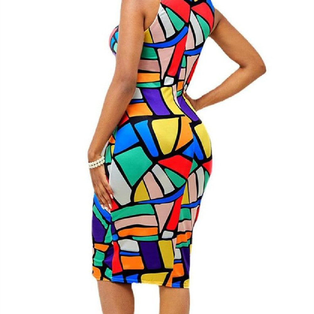 OL Temperament Women's Printed And Dyed Milk Silk Round Neck A-line Dress
