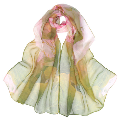 Summer Lotus  Pond Moonlight Thin Silk Scarf