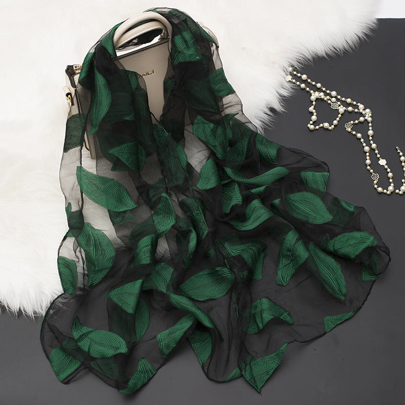 Lace Stitching Cut Flower Paisley Silk Scarf