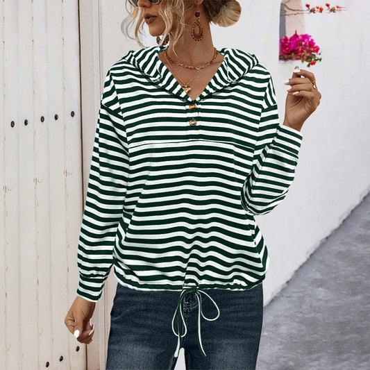 CozyStrive Striped Hooded Sweater
