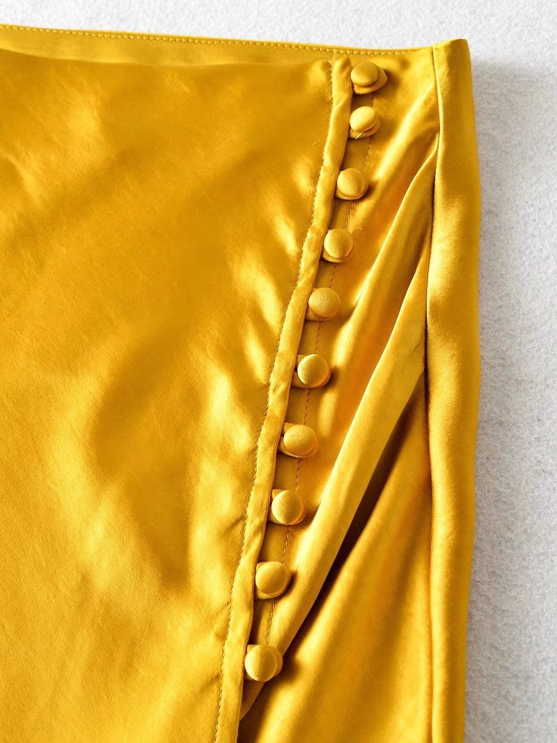 Women's Fashion Irregular Buttoned Silk Satin Textured Skirt
