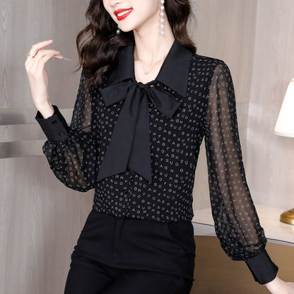 : Lettrisse Chiffon Bow Blouse