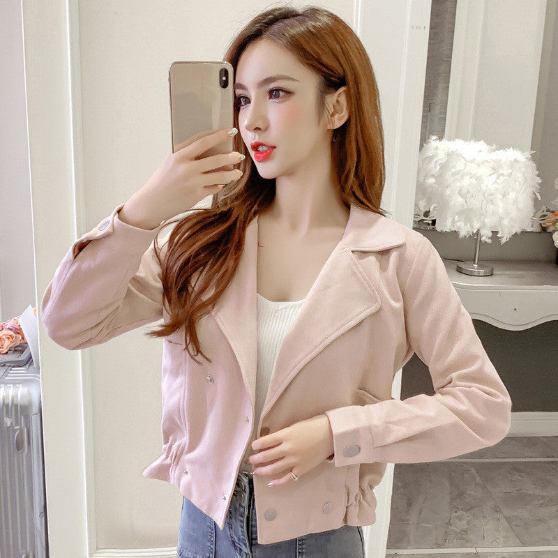 Double breasted waist long sleeve short coat