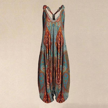 Printed Sleeveless Loose Milk Silk Suspender Jumpsuit