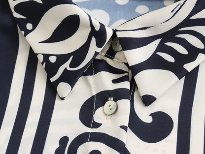 Style Printed Silk Satin Texture Casual Shirt