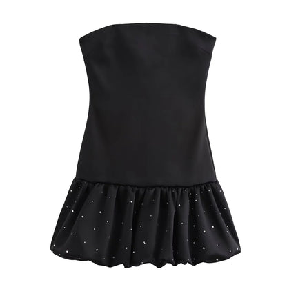 Women's Fashion Rhinestone Silk Satin Dress