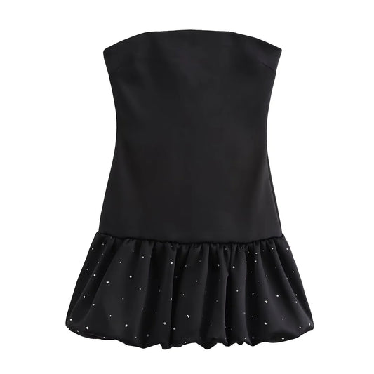 Women's Fashion Rhinestone Silk Satin Dress