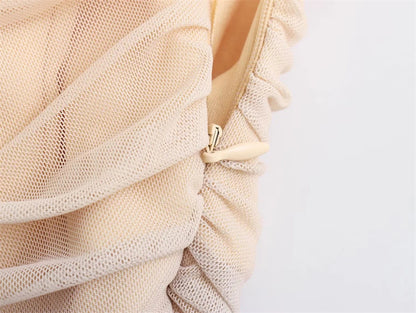 Simple Retro Fashion Silk Net Printing Dress
