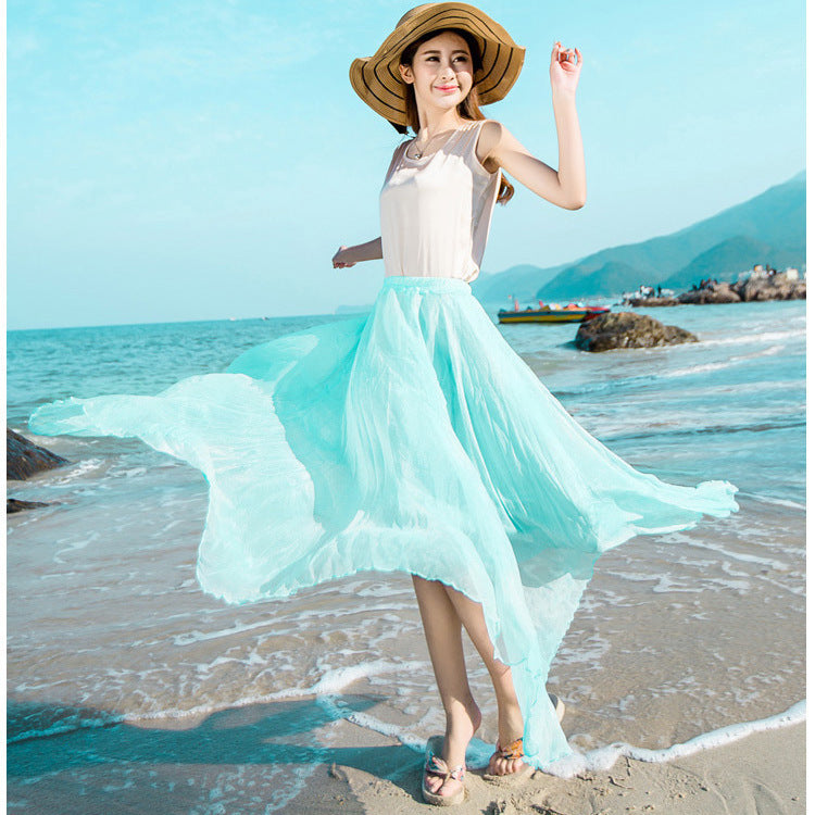 Gold Silk Chiffon Mop Large Swing Dress Elegant Beach Dress
