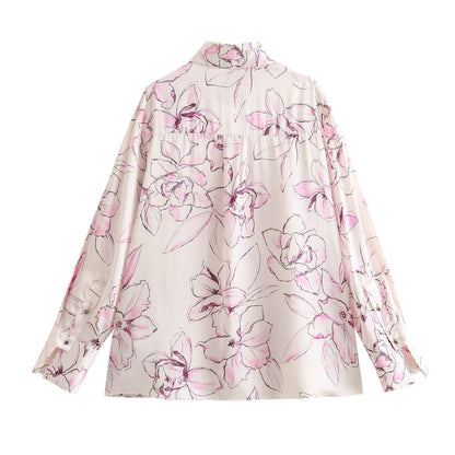 Women's Fashionable Printed Silk Satin Textured Shirt