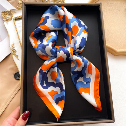 Flower Color Matching Artificial Silk Women's Square Scarf