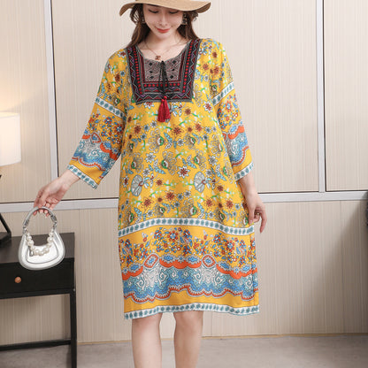 Cotton Silk Floral Dress Vintage Women's Clothing