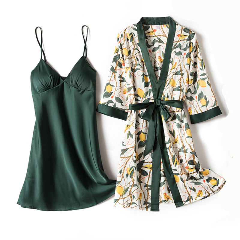 Thin Silk Print Home Service With Chest Pad