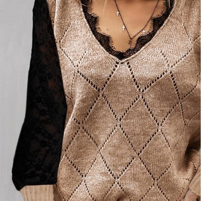 LaceWhisper V-Neck Knit Top