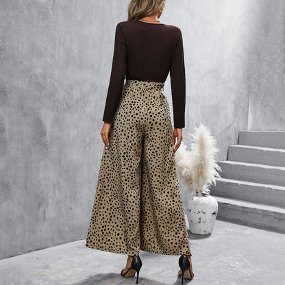 Elegant Women's One-piece Elegant Long-sleeved V-neck Top Wide-leg Pants