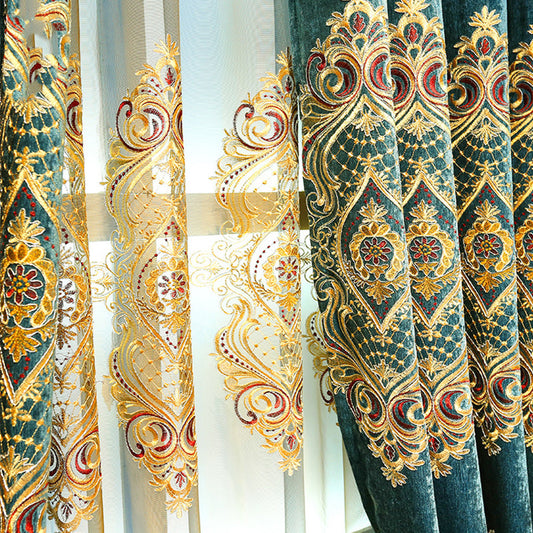 European Style Chenille Curtain Cloth Blackout Gold Silk Embroidery