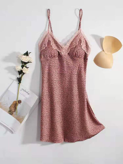 Ice And Snow Silk Leopard Nightdress Sexy V-neck