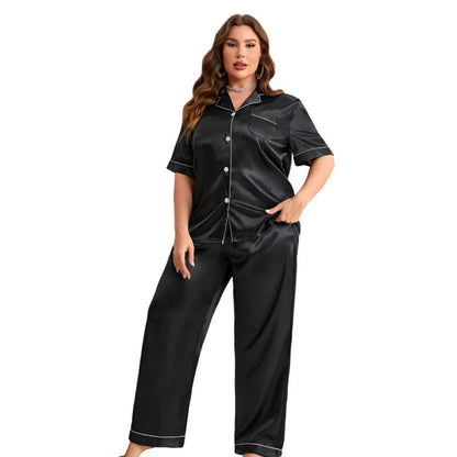 Summer Artificial Silk Plus Size Fashion Casual Shirt Pajamas Suit
