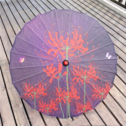 Chinese Style Silk Print Antique Umbrella