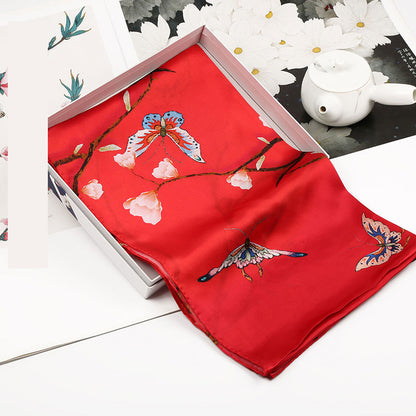 Spring Silk Crepe Satin Long Scarf