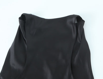 Women's Fashion Sleeveless Pleated Waist Tight Silk Satin Dress