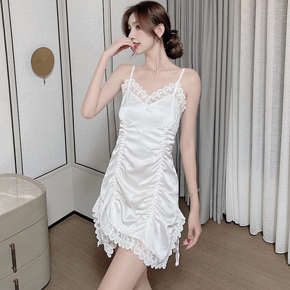 Women's Summer Ice Silk Suspenders Thin Short Nightdress