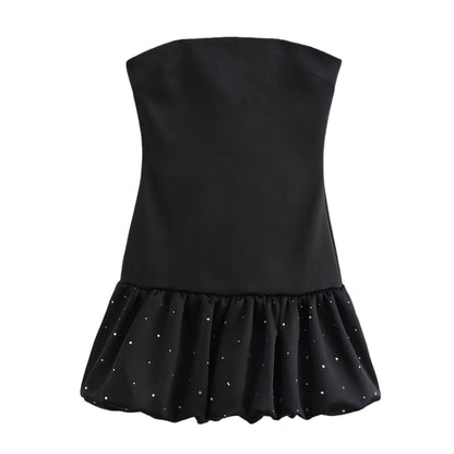 Women's Fashion Rhinestone Silk Satin Dress