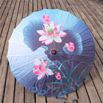 Chinese Style Silk Print Antique Umbrella