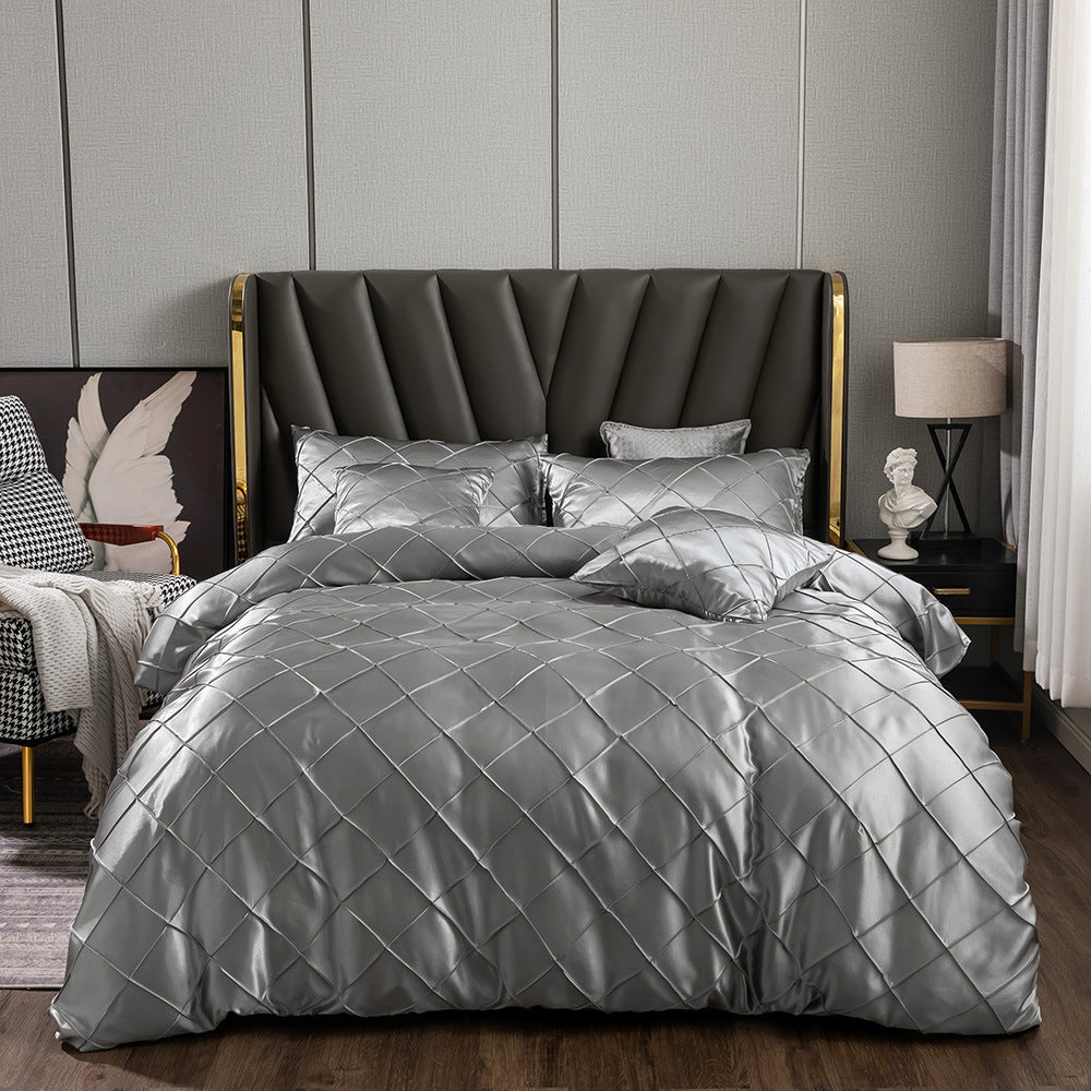 Three Pieces Of Home Ice Silk Satin Satin Cloth Checkered
