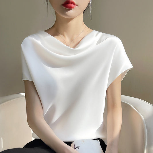 Women's Spring And Summer Silk Satin Short Sleeve