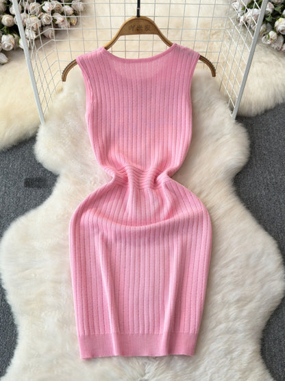 Elegant Inner Match Sleeveless Ice Silk Knitted Dress