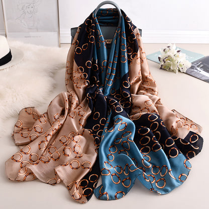 Fashionable Women's Simple Printed Thin Silk Scarf