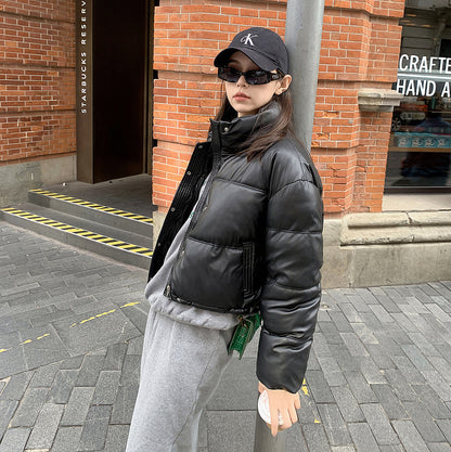 FrostEdge PU Leather Cotton Coat