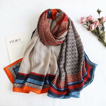 Striped Shawl Warm British Plaid Silk Scarf
