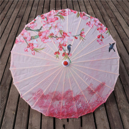 Chinese Style Silk Print Antique Umbrella