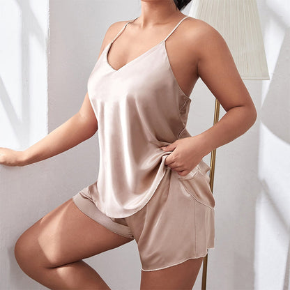 Women's Two Piece Imitation Silk Household Suit
