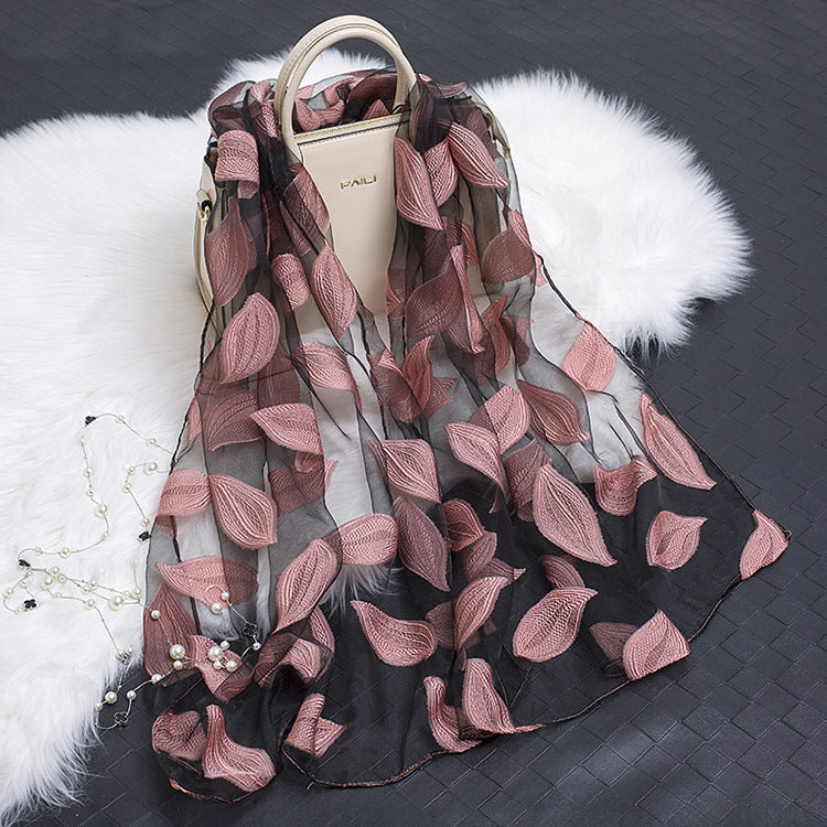 Lace Stitching Cut Flower Paisley Silk Scarf