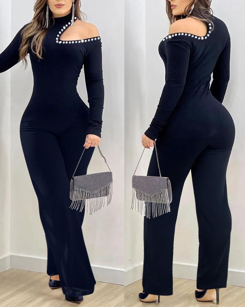 Women's Hollow-out Rhinestone Slim Jumpsuit