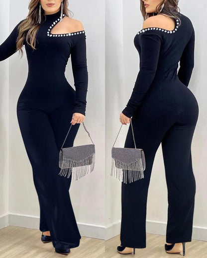 Women's Hollow-out Rhinestone Slim Jumpsuit