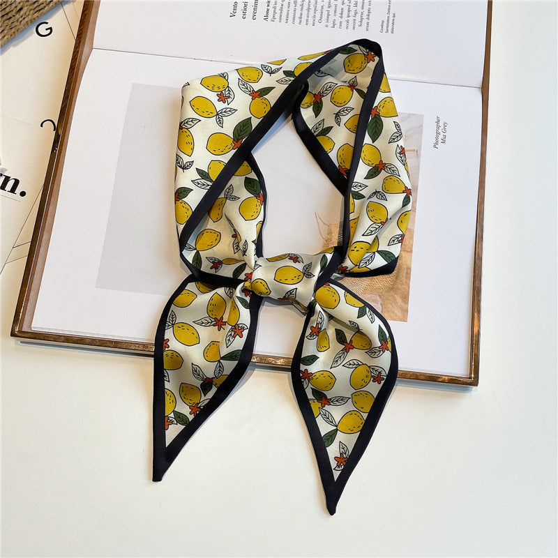 Narrow And Long Fruit Print Silk Scarf