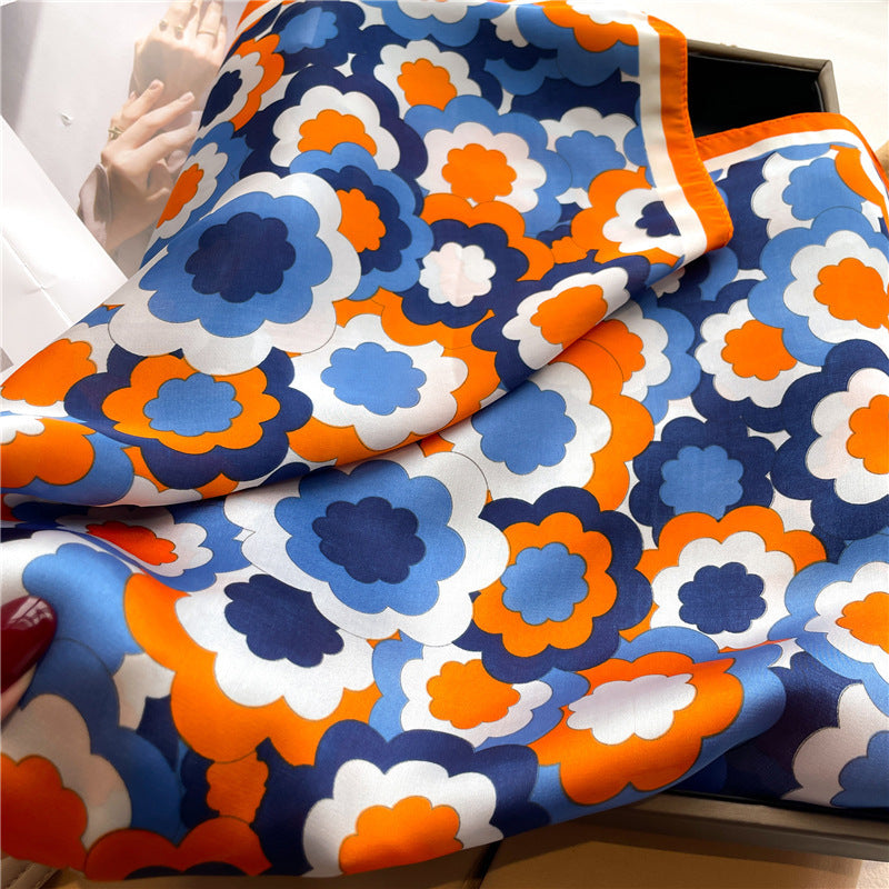 Flower Color Matching Artificial Silk Women's Square Scarf