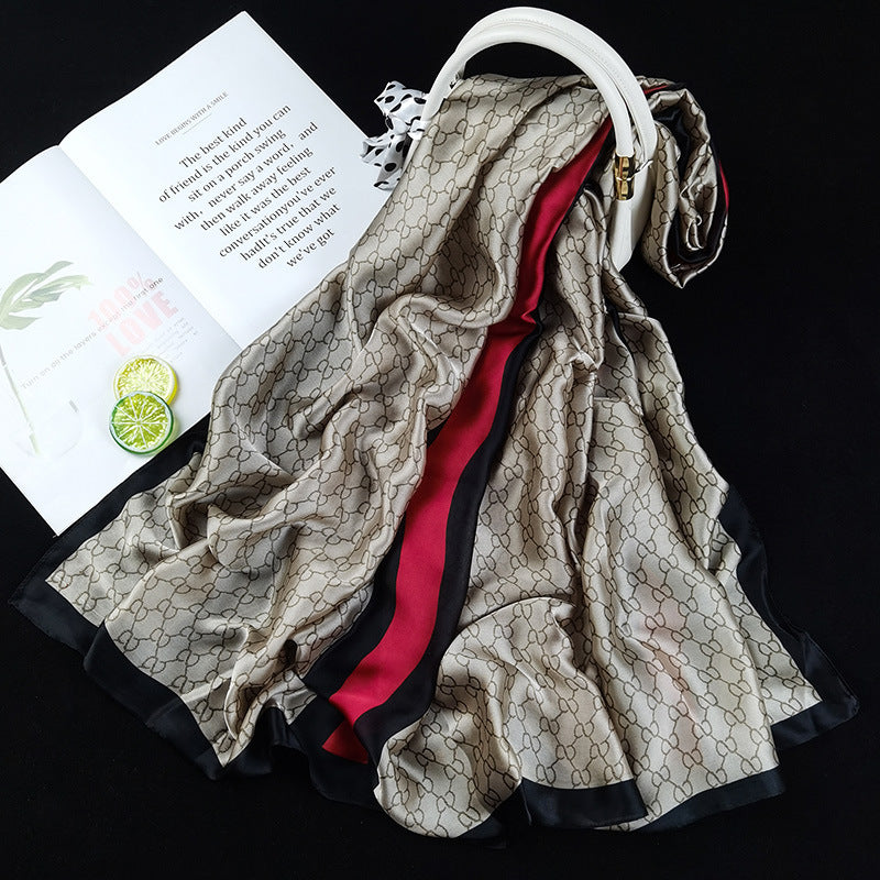 Outdoor All-match Printed Silk Scarf Women's Thin Silk Sunscreen And Breathable