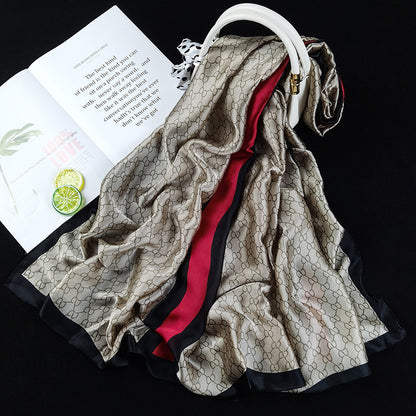 Outdoor All-match Printed Silk Scarf Women's Thin Silk Sunscreen And Breathable