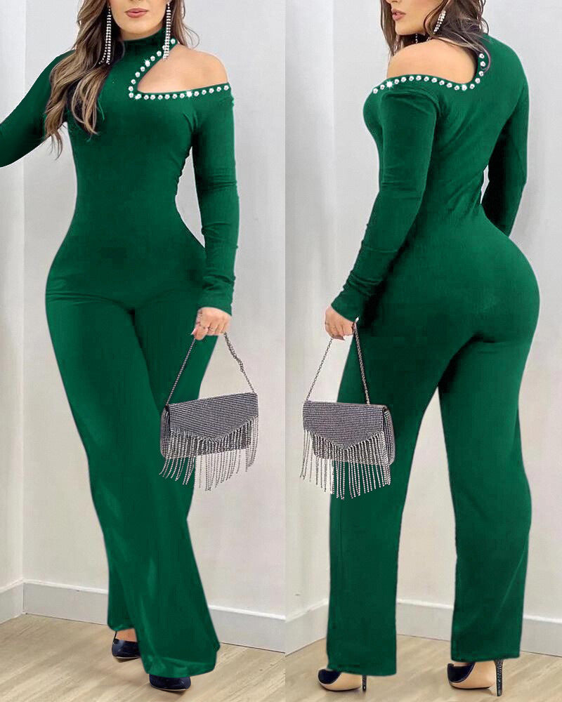 Women's Hollow-out Rhinestone Slim Jumpsuit