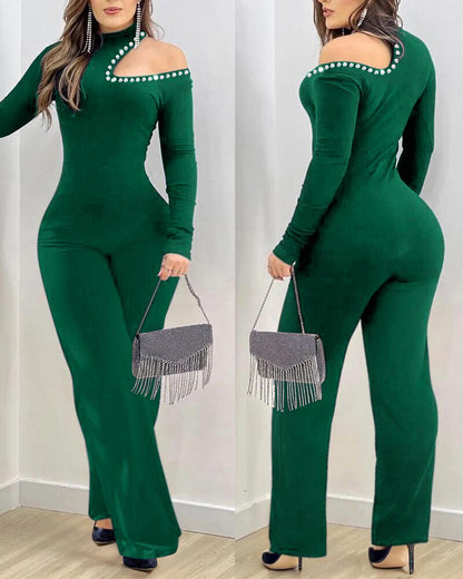 Women's Hollow-out Rhinestone Slim Jumpsuit