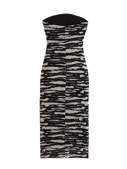 Women's Printed Silk Net Tube Top Dress