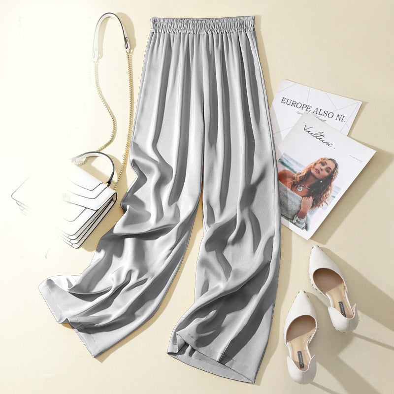 Women's Solid Color Acetate Silk Satin Straight-leg Pants