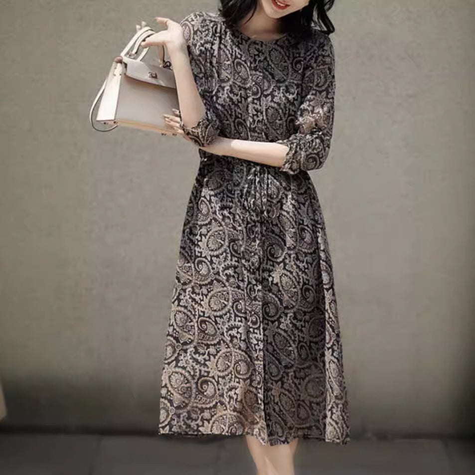 New Early Autumn Printed Silk Dress