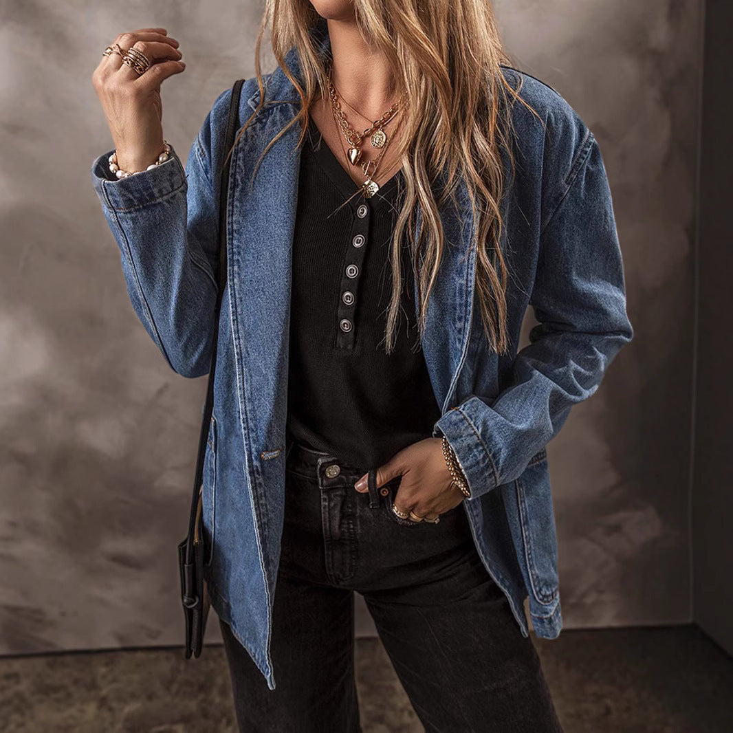DenimChic Suit Collar Jacket