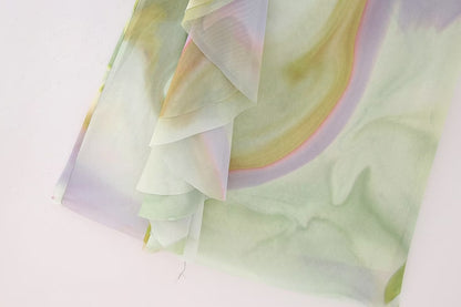 Laminated Decoration Printed Silk Net Dress
